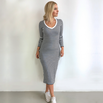 Lucy Stripe Fitted Lightweight Midi Dress